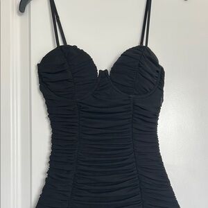 Black Ruched Spaghetti Strap Dress